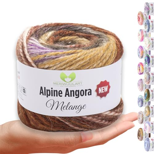 MeriWoolArt® Merino Wolle zum Stricken – 150 m Mehrfarbige Dicke Weiche Merinowolle für Pullover und Jacken – XXL Handstrickwolle – Voluminöse DIY Wolle für Schals, Decken, Tücher & Geschenke 6410