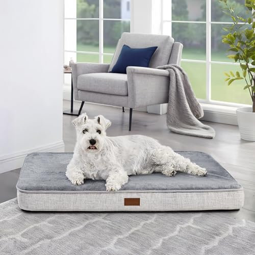 Deconovo Hundekissen für mittelgroße Hunde orthopädisches Hundebett waschbares Hundematte flauschig Dog Bed abnehmbar ergonomisches Hundebett, 91x69x8cm, Hellgrau, 1 Stück