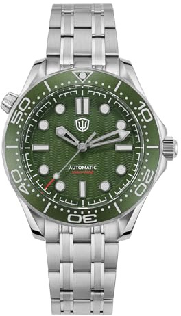 watchdives NH35 automatiska klockor för män, WD007ST NTTD-dykarklocka, 39 mm, välvt glas i safirkristall, armbandsur med 200 m vattentäthet, gRÖN, Dykklocka