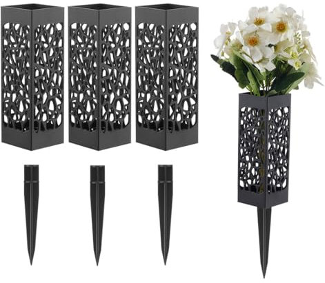Lot de 4 vases de cimetière avec pique, vase vintage en plastique pour tombes funéraires
