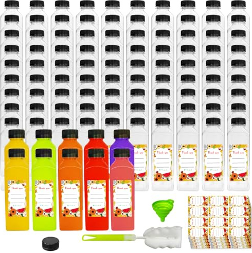 Sanyuanzhou 100pcs 16 oz Plastic bottles with lids,Juice bottles with caps, Reusable Clear Bulk Beverage Containers for Juice, Milk and Other Beverages