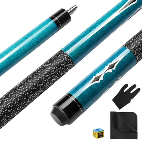 ASMPCUE Taco de Billar, Taco de Billar de 58 Pulgadas de Arce Canadiense con Puntas de 13mm para Jugadores de Billar Profesionales, Palos de Taco de Arce 1/2 para Mesa de Billar Deportiva (Azul)
