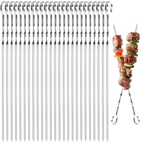 XINFAQAQ Grillspieße Edelstahl Schaschlikspieße Flache Spiesse Grill (30 St, 30cm) Metallspieße Grill Kabob Spieße für Grillpartys im Freien und im Garten, Lagerfeuer oder Grillschale
