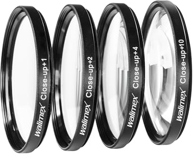 Walimex Set 4X Close up Makrolinsen/Nahlinsen - für 52 mm Gewinde - inkl. +1/+2/+4/+10 Dioptrien - Kamera Foto Zubehör für Makrofotografie Macro Shots Makro Objektiv