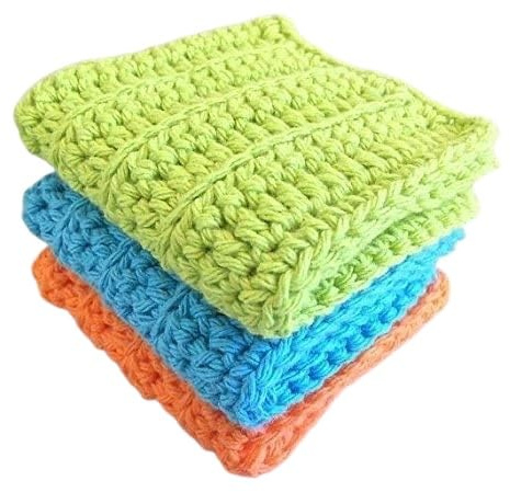 Handmade Crochet Washcloths Set of 3, 100% Cotton, Dish Towels, Dish Cloths, Lime, Blue and Orange Linen, Hand Towels, washcloth for Baby