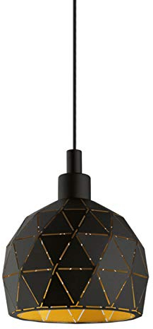 EGLO Pendelleuchte Roccaforte, 1 flammige Hängelampe, Hängeleuchte aus Metall in Schwarz, Gold, Esstischlampe, Wohnzimmerlampe hängend mit E14 Fassung, Ø 17 cm