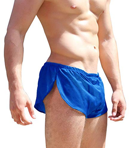 Alivebody Herr sexiga nätbyxor med delade sidor lounge shorts underkläder boxershorts, blå, M