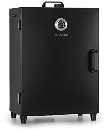 Klarstein Flintstone Four fumoir : inox noir, 1600W, thermostat réglable, thermomètre intégré, 3 grilles de fumage, porte à double paroi en inox noir, noir