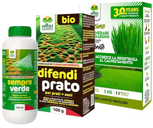 Albagarden - Kit Completo Per la Cura del Prato - Concime + Difendi Prato + Sempre Verde - Azione Prolungata (Kit Completo)