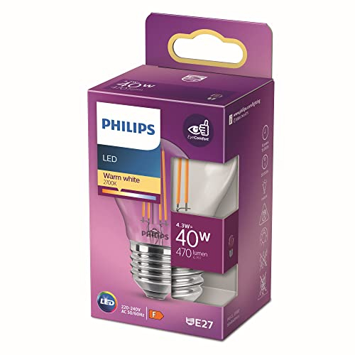 Philips ampoule LED Sphérique E27 40W Blanc Chaud Claire, Verre