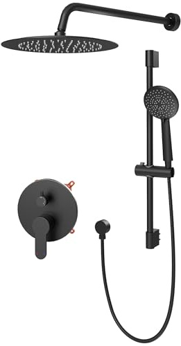 Gabrylly Shower System, Slide Bar Shower Faucet Set, 10, Matte Black