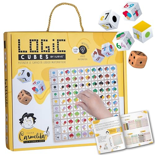 IURVE® Logic Cubes Giochi da tavolo educativi per potenziare abilità matematica. Giochi Montessori in legno per muoversi sulla scacchiera. Giochi per bambini dai 3 anni