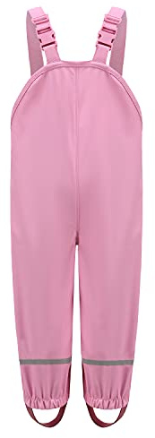 HIKIDS Unisex Kids Rain Trousers Boys PU Waterproof Over Trousers Girls Rain Dungarees Childrens Mud Dirty Proof Rain Pants Rainwear Pink 9 Years