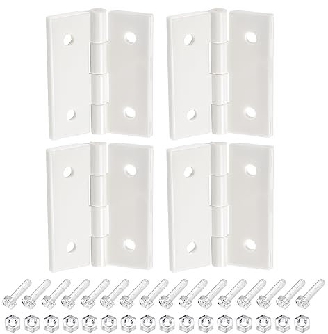 sourcing map 4uds Acrílico Bisagras 1.8 x 1.5 Mini Herraje Plegable Bisagra con Montaje Tornillos Tuercas Acrílico Piano Bisagra para Estuche Caja Artesanías, Blanco