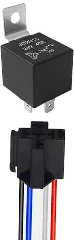 Aiqeer 4-Stifts Bilrelä, 24V 40A SPST Automotive Relay med Seleuttag och Förkopplad (Svart)
