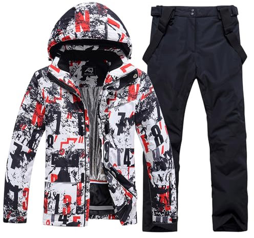 HOUZONIY Herren Skianzug Set Herren Schneeanzug Warmer Winddichter 2-Teiliger Schneeanzug(238+Schwarz L)