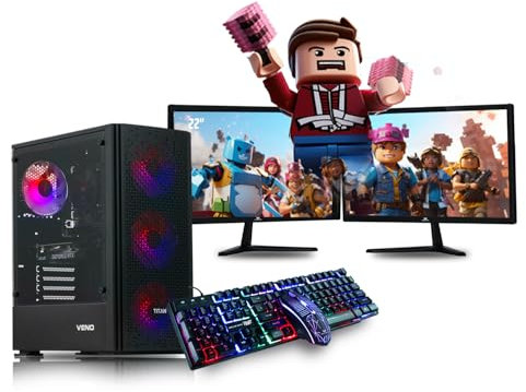 Veno Scorp Gaming PC Dual 22 Monitor Bundle Intel Core i5-3470 Processor RX 550 4GB Graphics Card - 16GB Ram - 120GB SSD + 1TB HDD - 550W PSU - Windows 10 Pro - WiFi - Titan 4