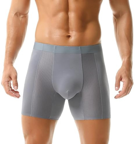 Biancheria intima da uomo, senza cuciture, a gamba lunga, anti-chafing, traspirante, in vita larga, con elastico in vita, morbido, retrò, per sport, confezione da 2
