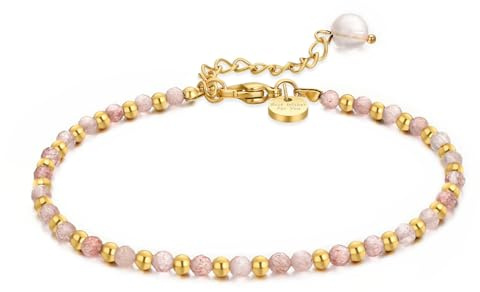 vissen Bracelet En Cristal Rose Clair Pour Femmes Bracelet réglable Acier Inoxydable Plaqué Or Bijoux Cadeau Femme