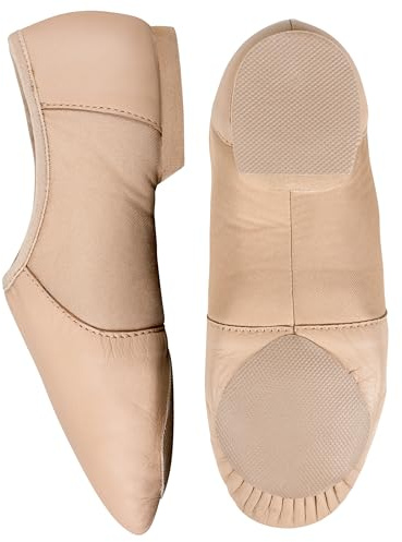 Kids Jazz Shoes Girls Split Sole Leather AeroFlex Style - UK Size 5 - Tan