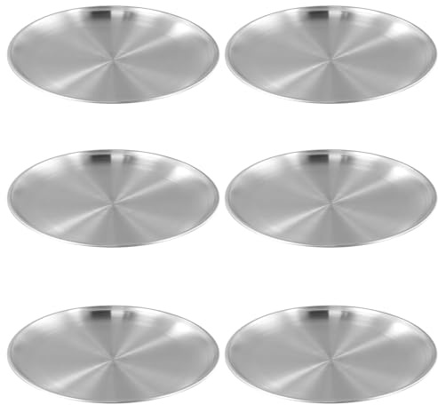 6 Pcs Assiettes Plates 26cm, Épaissi, Incassable, Vaisselle Camping sans BPA, Ronde Assiette Plate Inox 304, Plaque Metal, Lot Assiette de Table 6 Personnes, Plats de Service Cuisine Fête Picnic BBQ