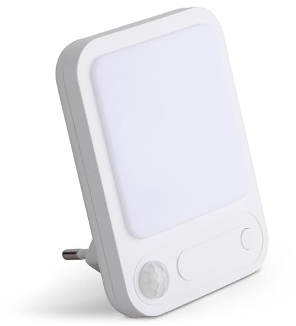 SEBSON Veilleuse LED avec Détecteur de Mouvement, Capteur Crépusculaire, Dimmable, Programmable - Capteur Infrarouge 3m/120°, Lampe Prise Blanc Chaud