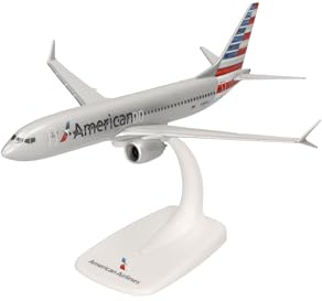 Herpa Snap-Fit flygplansmodell American Airlines Boeing 737 Max 8 – N306RC, miniatyr i skala 1:200, samlarobjekt, modell med ställ, plast