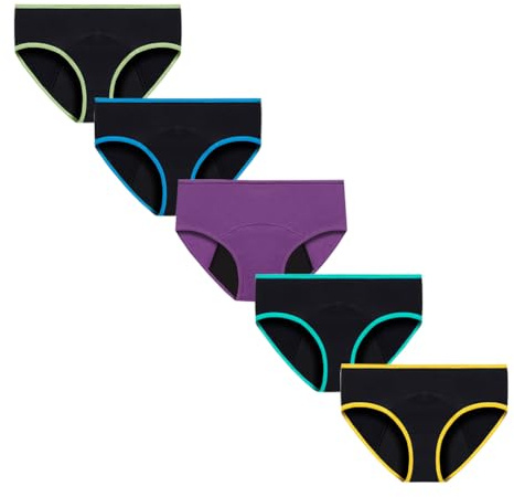 JekBriff sous-vêtements Menstruels avec Protection Jour et Nuit Culottes menstruelle Adolescente 12-16 Ans,Lot de 5 Multicolore(Taille:M)