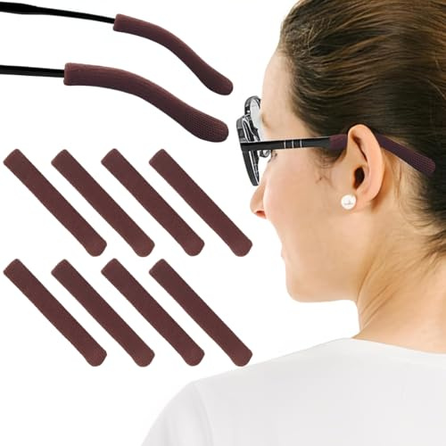 JEYORZY 4 Paia Ferma Occhiali, Copertura Aste per Occhiali Antiscivolo Gancio, Cuscini per orecchie per occhiali in morbido, Cuscinetti Auricolari Maglieria Accessori per Occhiali Antiscivolo, Marrone
