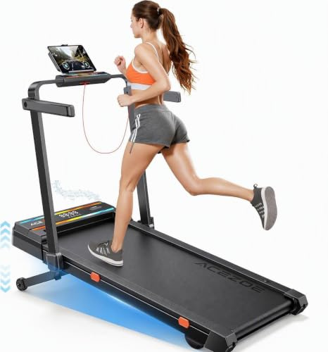 Acezoe Foldable Treadmill for Home with 15% Auto Incline, 6-in-1 Under Desk Walking Pad with Handles, 3.0HP Quiet Motor, 12 km/h Running Machine for Heavy People, Large Running Belt, APP, Speaker