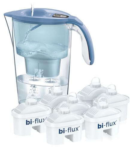 LAICA Stream Line Caraffa Filtrante - 2,3L - Blu - Timer Digitale - 6 Filtri bi-flux Inclusi, Preserva i Sali Minerali Utili all'Organismo e Riduce Cloro e Metalli Pesanti - Made in Italy