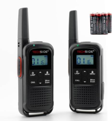 TechSide TS-T3 Go PMR446 Walkie Talkie, 16 kanaler, 10 km räckvidd, USB-C-laddning, med laddningsbara batterier, LED-ficklampa, 2-pack