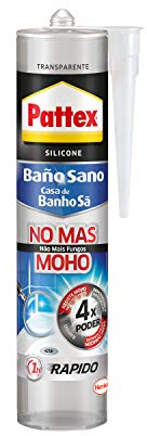 Pattex Baño Sano No Más Moho, silicona antimoho e impermeable, silicona transparente duradera cocina y baño, 1 cartucho x 280 ml, El embalaje puede variar