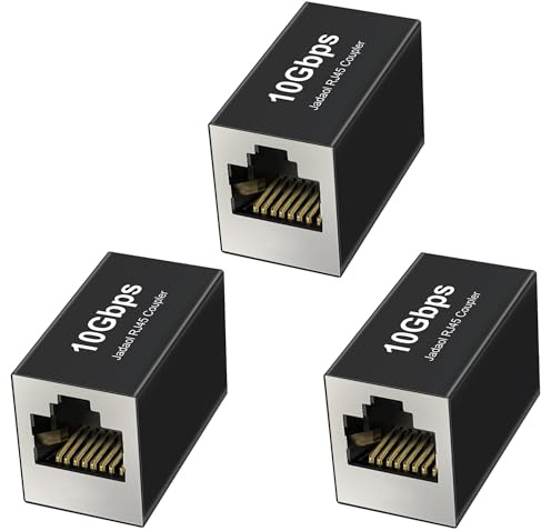 Jadaol [UL Listed] RJ45 Coupler 10Gbps Shielded, Gold-Plated Contacts, Aluminum Alloy Inline Ethernet Extender, PoE Supported Female-to-Female Adapter for Cat8/Cat7/Cat6a/Cat6 Cables, 3-Pack Black