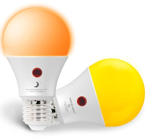 SINCELIGHT Mückenschutz LED glühbirne mit dualem dämmerungssensor für Außenbeleuchtung, auto ein/aus, Nachtbirne von der Dämmerung bis zum Morgengrauen, 9W, E27 Sockel, 1600K Warmweiß, 2 Stück
