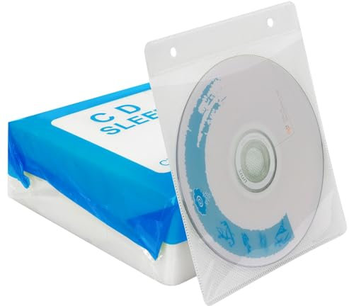 RICHEN CD Sleeve Case,Double-Sided Refill Plastic Sleeve for CD and DVD Storage Binders,100 Pack (White1)