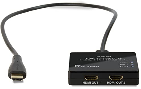 FeinTech VSP01204 HDMI-Splitter Ultra-HD 4K 60Hz HDR mit Scaler, Schwarz