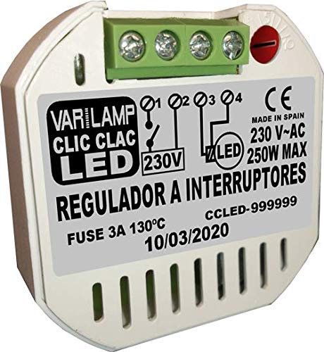 CLIC CLAC LED 250. Regulador UNIVERSAL a INTERRUPTORES para cualquier LED regulable (PATENTADO). 250W Max.