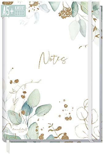 paper&you® Notizbuch A5+ kariert mit Gummiband Blattgold 156 Seiten, 78 Blatt, als Bullet Journal, Tagebuch, Notizheft - nachhaltig & klimafreundlich