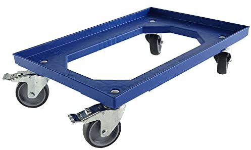 Karton EU Transportroller für Boxen 60 x 40 cm mit 2 Bremsen Blau und 4 Lenkrollen Rollwagen Euroboxen Eurobehälter