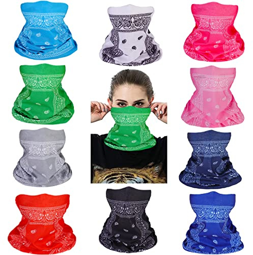Cutewing 10PCS Paisley Neck Gaiter Face Mask Magic Headband Outdoor Bandanas Multi Headwear Sweatband Elastic Seamless Face Cover for Yoga Running Hiking with UV Resistant
