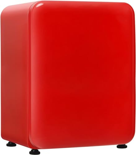 COSTWAY Mini Fridge, 42L/68L Compact Table Top Refrigerator with LED Light, Adjustable Thermostat, Reversible Door and Removable Glass Shelf, Home Dorm Drinks Wine Refrigerators (68L, Red)