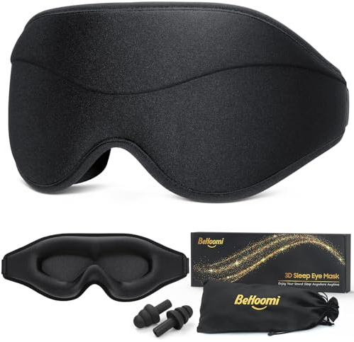 Sovmask, premiumögonmask för sömn, total mörkläggning, supermjuk komfort, justerbar passform, uppgraderad 3D-ergonomisk designad sovmask för hem, kontor, resor, meditation, yoga, svart