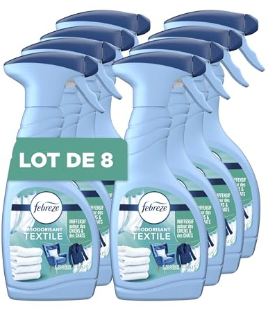 Febreze Spray Désodorisant Textile (500ml x8), Linge Frais, 2en1, Combat Les Odeurs Emprisonnées Dans Les Tissus, Laisse Un Parfum Frais