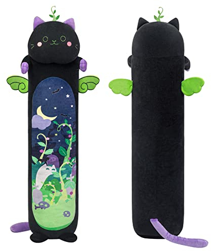 Mewaii 50CM Minzkatze Kuscheltier, Kuscheltiere Kawaii Katzen Plüschkissen, Schwarz Stofftiere Lange Katze Plüschtier Ausgestopftes Tier Spielzeug Kuschelkissen Geschenk