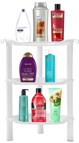 SLZBCY 3 Tier Shower Caddy Organizer Shelf Corner, 13.5 x 10 x 26 Inches, Rustproof, Plastic Shower Rack Stands for Inside Bathroom, Bathtub, Shower pan, White(Round Slot White 3 Tier)