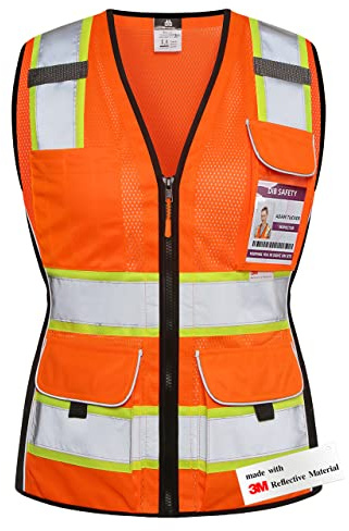 Dib Safety Vest for Women with Pockets, Mesh Reflective Vest High Visibility, ANSI Class 2 Made with 3M Reflective Tape, Orange S
