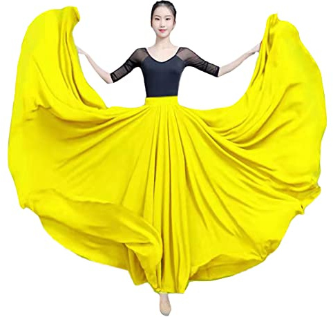 Gonna Danza del Ventre Donna 720 Gradi Doppio Strato Gonna Lunga Fluido da Ballo in Chiffon Tinta Unita Maxi Gonne Grande Swing Pratica Costume Full Circle Gonna Flamenco Abbigliamento da Ballo M L
