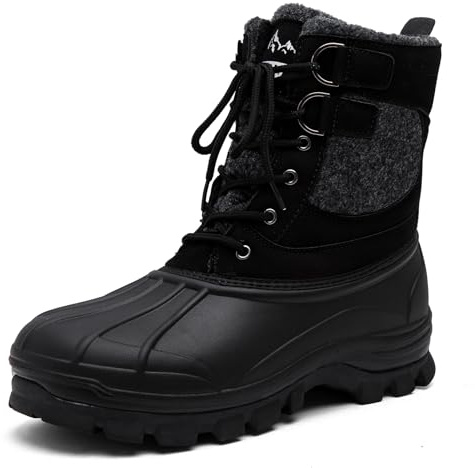 Maxome Mens Snow Boots Waterproof Insulated Booties Warm Fleece Lining Winter Outdoor Mid-Calf Hiking Boots Black