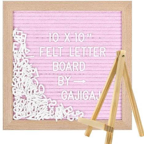 Felt Letter Board with Letters Changeable, Frame Wooden Message Board, Numbers, Symbols & Letters 340 Piece, Tripod Stand, for Baby Announcements, Milestones, Tabletop Decor, Wedding Party Decor